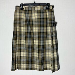 Vintage Monday Weavers Cream Beige Grey Black Plaid Wool Kilt XS